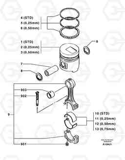 60 Pistons / connecting rods EC70 TYPE 233, Volvo Construction Equipment