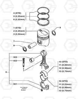 2748 Pistons / connecting rods EC70VV TYPE 233, Volvo Construction Equipment