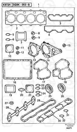 97943 Engine gasket kit EW50VV TYPE 256, Volvo Construction Equipment