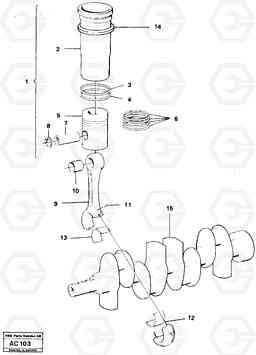 56305 Cylinder liner, piston and connecting rod L70 L70 S/N 7401- / 60501- USA, Volvo Construction Equipment