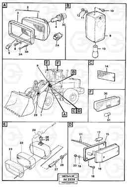 29732 Lighting, front L180/L180C VOLVO BM VOLVO BM L180/L180C SER NO -2532 / -60469 USA, Volvo Construction Equipment