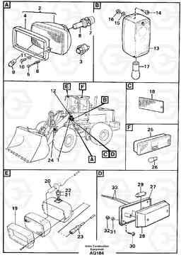 29750 Lighting, front L120C S/N 11319-SWE, S/N 61677-USA, S/N 70075-BRA, Volvo Construction Equipment