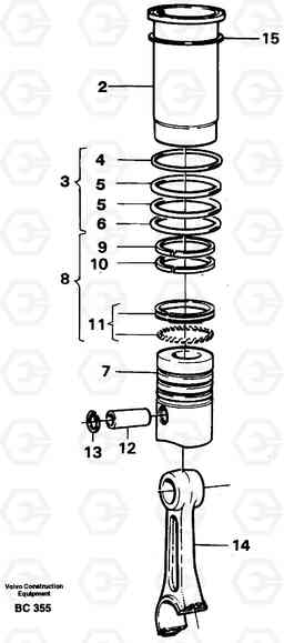 10921 Cylinder liner and piston A25C VOLVO BM VOLVO BM A25C SER NO - 10256/ - 60911, Volvo Construction Equipment