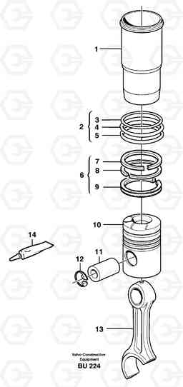 8866 Cylinder liner and piston A25D S/N -12999, - 61118 USA, Volvo Construction Equipment