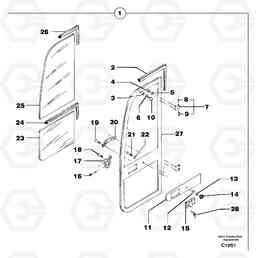 7607 Cab : door EW50 TYPE 256, Volvo Construction Equipment