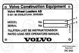 12899 Product identification plate ATTACHMENTS ATTACHMENTS MISCELLANEOUS, Volvo Construction Equipment