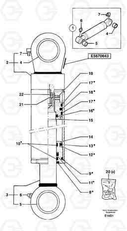 105140 Dipper arm cylinder EW50 TYPE 256, Volvo Construction Equipment