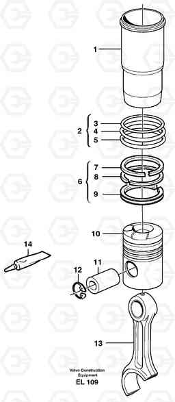 53058 Cylinder liner and piston L150E S/N 6005 - 7549 S/N 63001 - 63085, Volvo Construction Equipment
