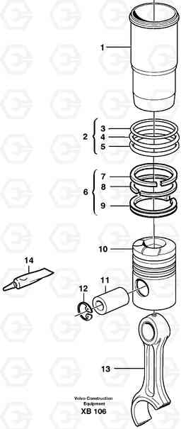 6143 Cylinder liner and piston EC360B, Volvo Construction Equipment