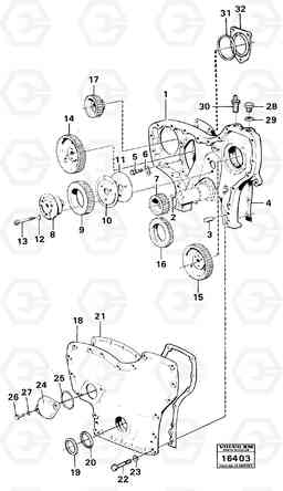 15818 Timing gear and timing gear cover Td 70 G 5350B Volvo BM 5350B SER NO 2229 - 3999, Volvo Construction Equipment
