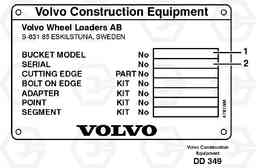 18778 Product identification plate ATTACHMENTS ATTACHMENTS BUCKETS, Volvo Construction Equipment